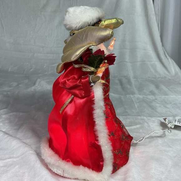 Christmas Dark Skin Angel Tree Topper RED GOLD WINGS LIGHTED African American - Picture 6 of 11